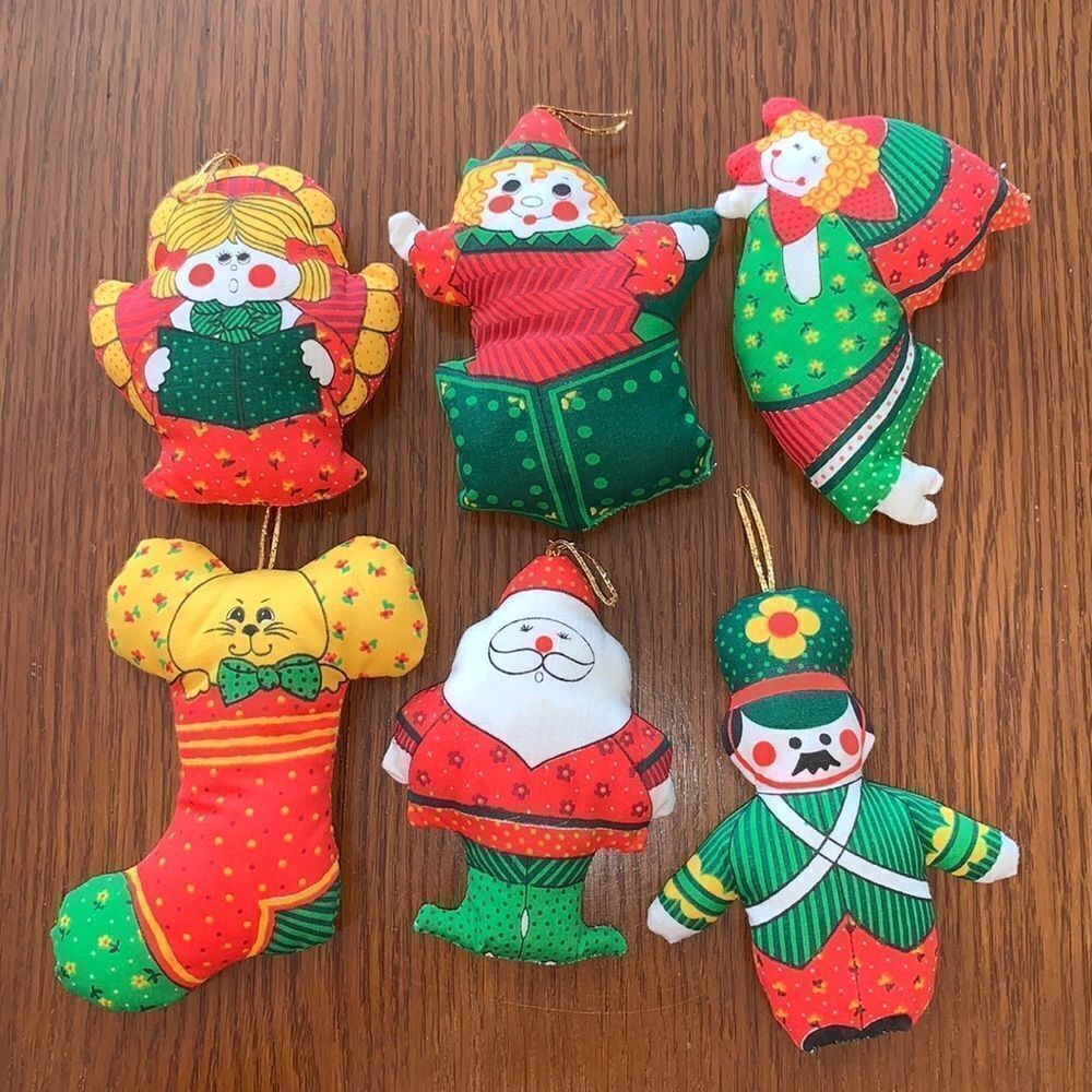 6 vintage cloth Christmas tree ornaments